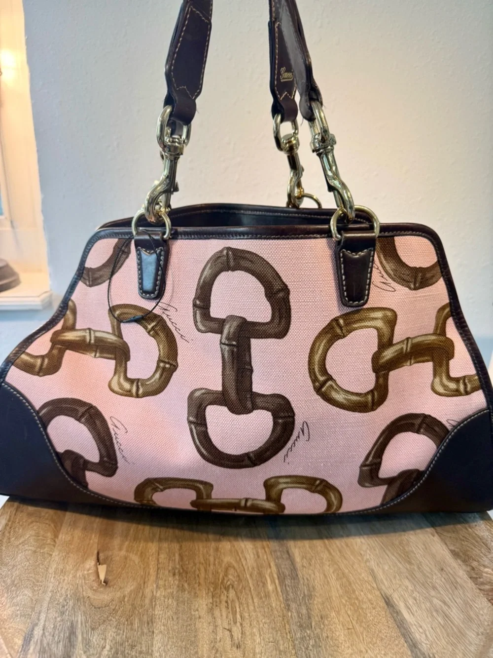 Authentic Gucci Pink Horsebit Bamboo Printed Jackie O Bouvier Shoulder Bag - Picture 3 of 16